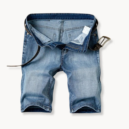 Denim shorts with zip and button closure