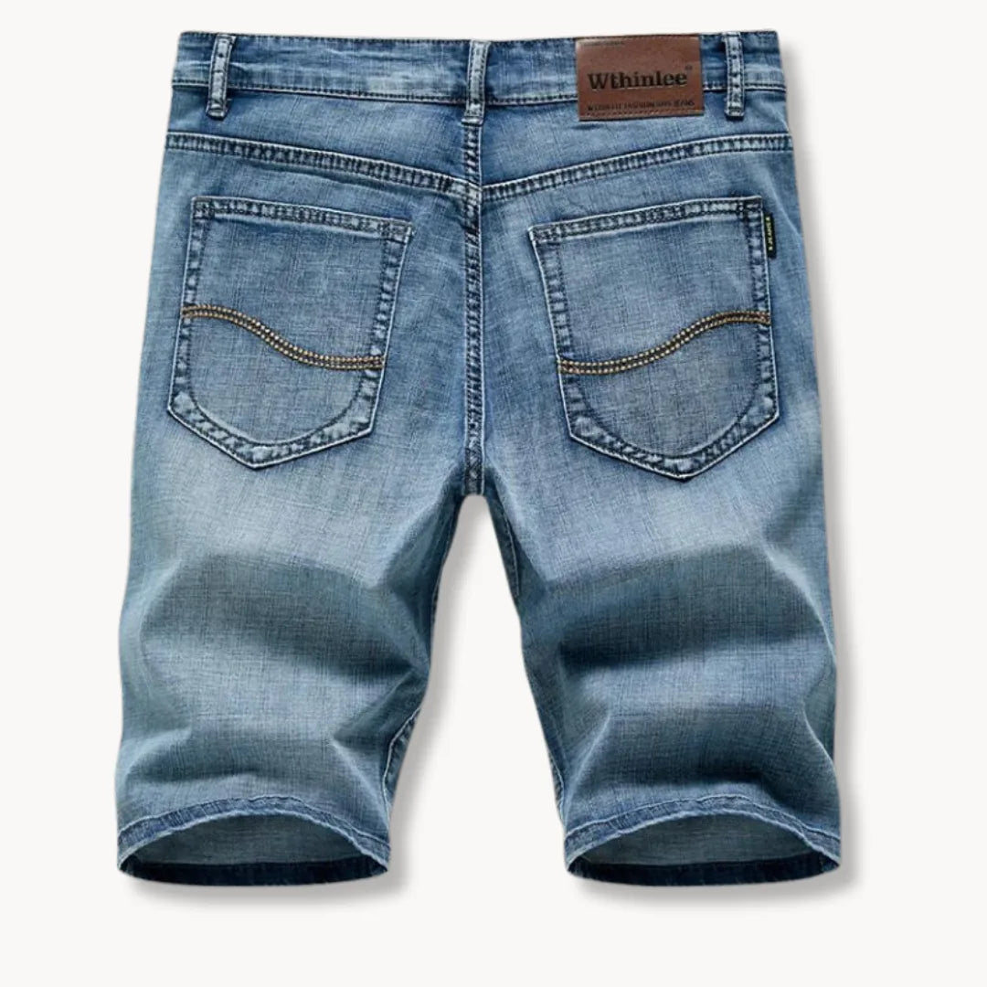 Denim shorts with zip and button closure