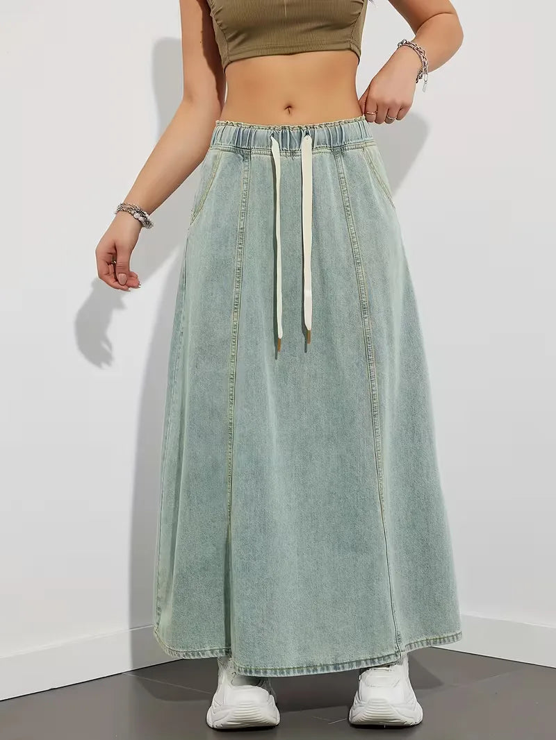 Denim skirt with elastic waistband