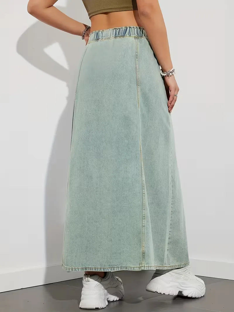 Denim skirt with elastic waistband
