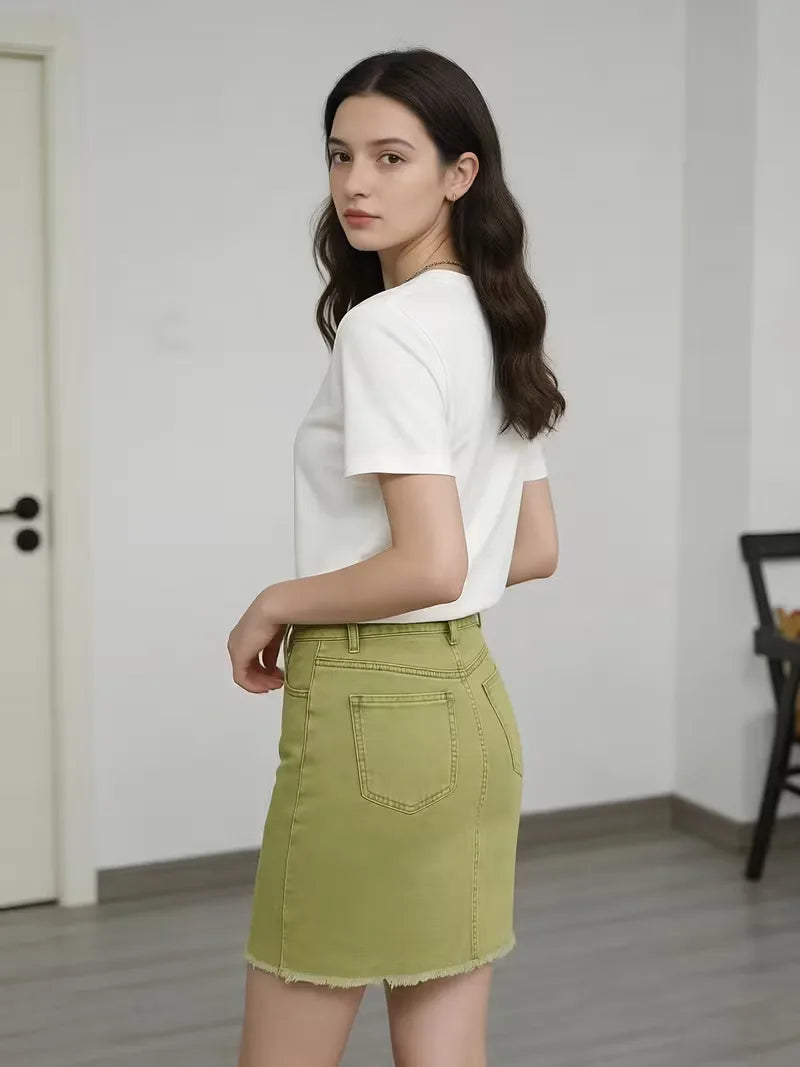 Denim skirt with high waist