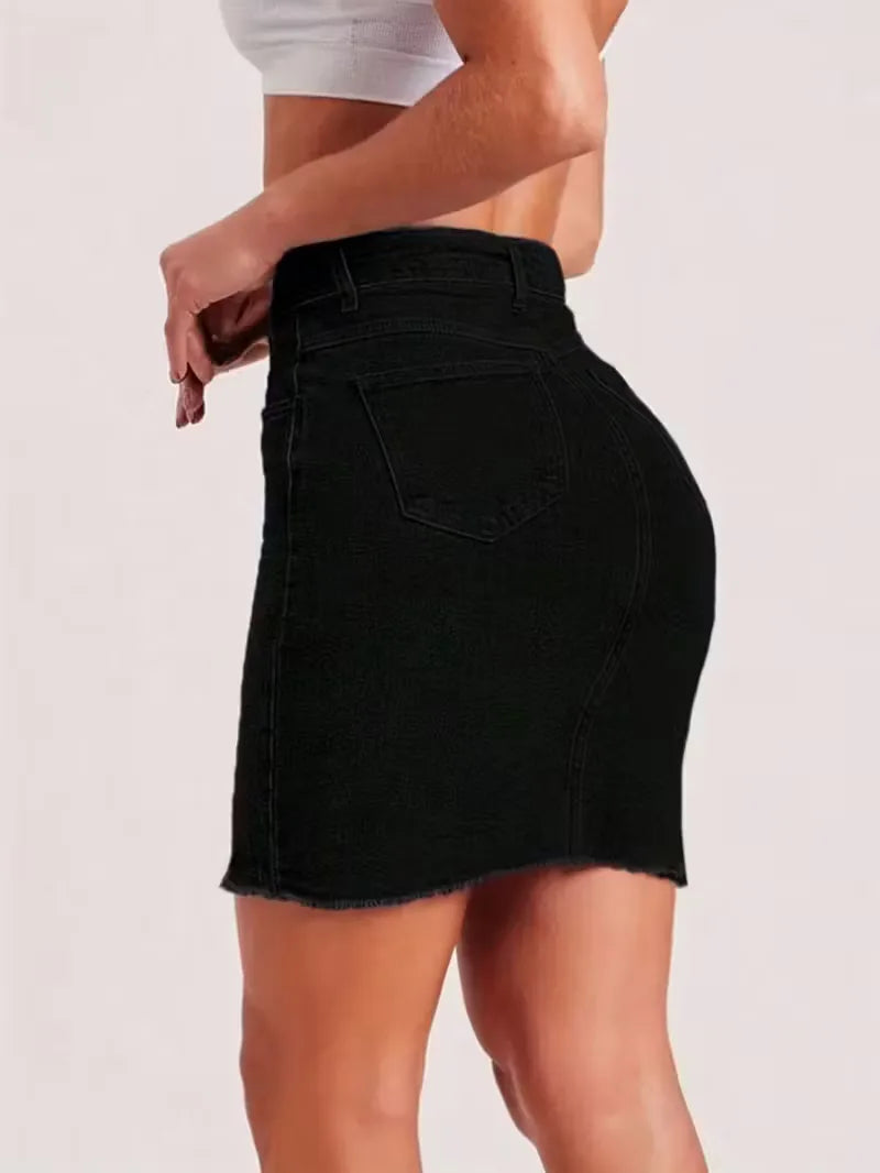 Denim skirt with high waist