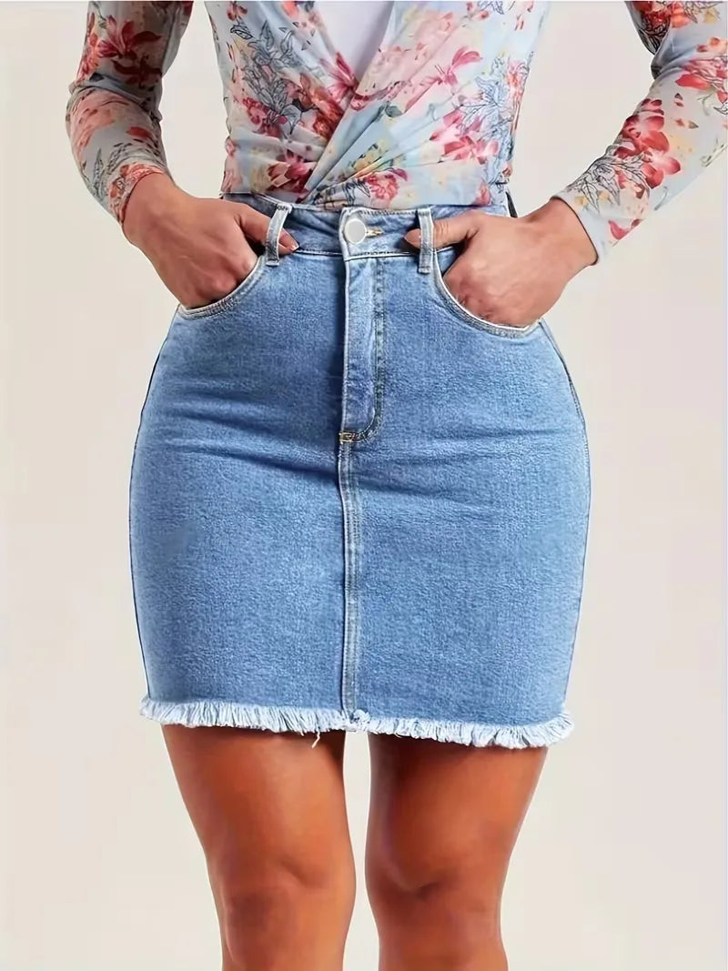 Denim skirt with high waist