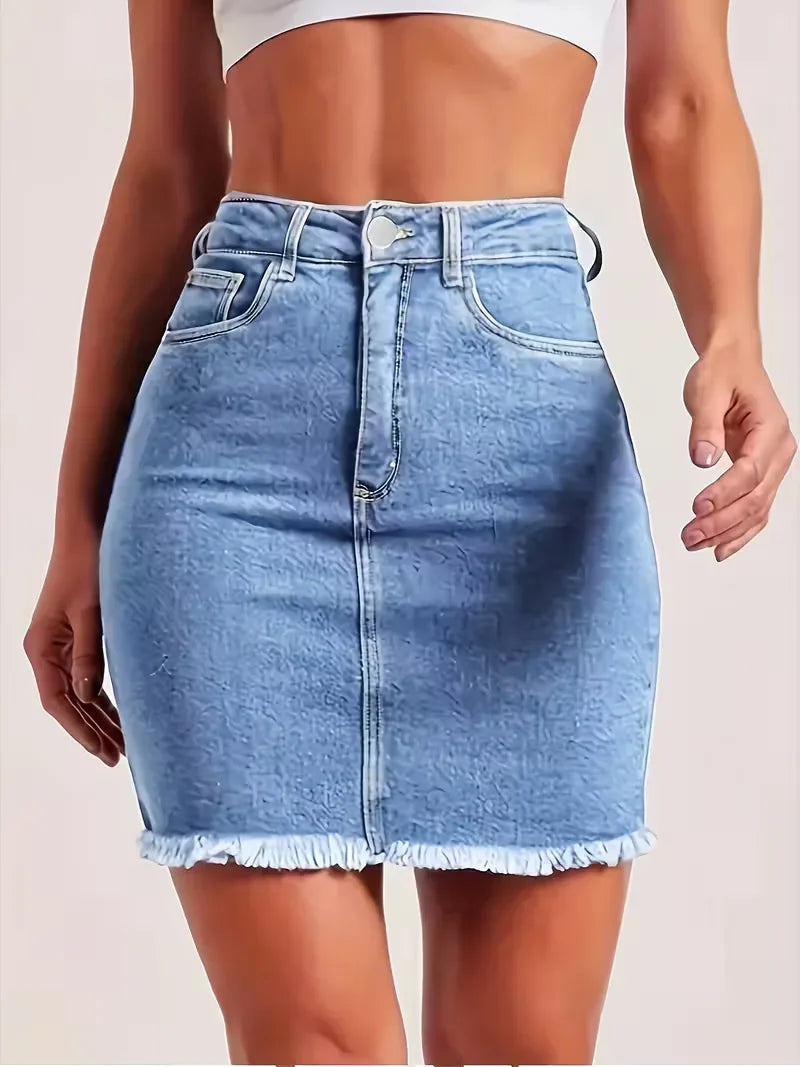 Denim skirt with high waist