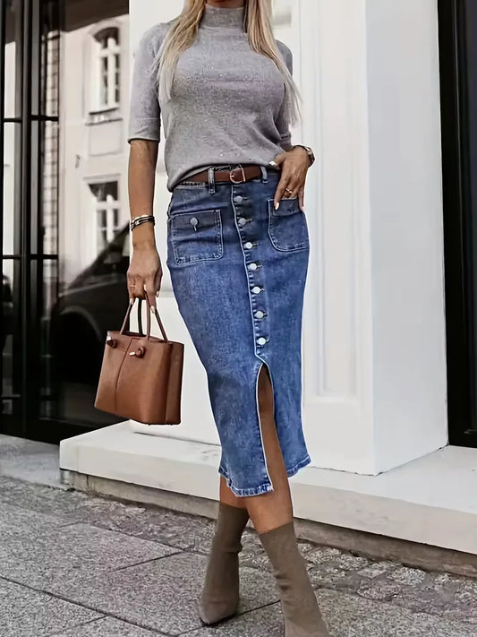 Denim skirt with split