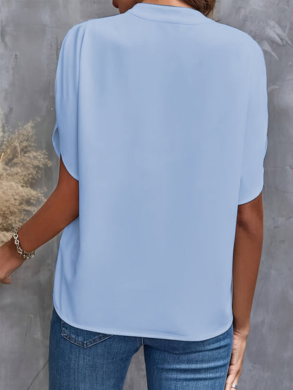 Blusa elegante para senhora com decote em V e mangas tulipa