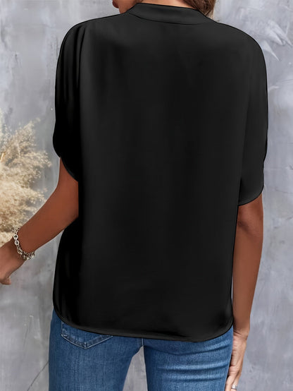 Blusa elegante para senhora com decote em V e mangas tulipa