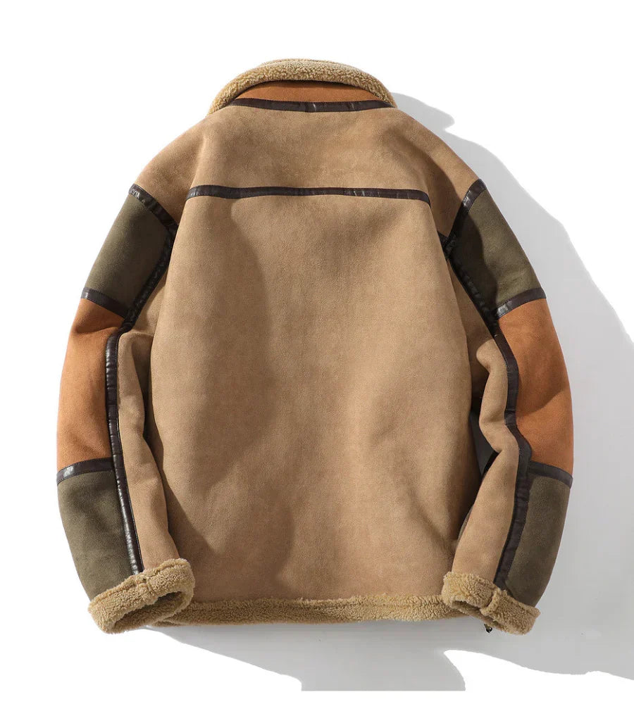 Giacca da uomo in shearling con blocchi di colore – Foderata e dal taglio rilassato