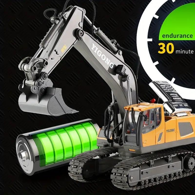 Excavadora teledirigida para niños - máquina excavadora realista con 11 funciones