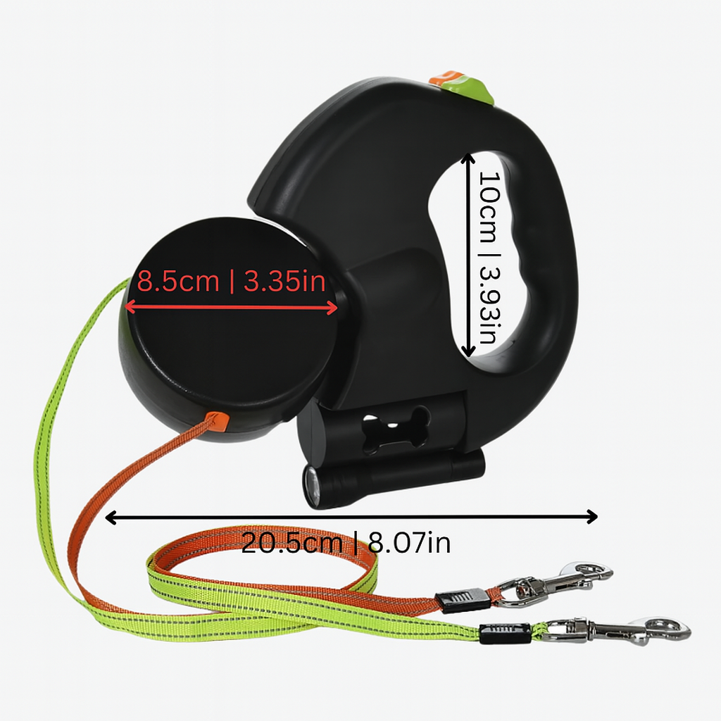 Double retractable dog leash with 360° rotation