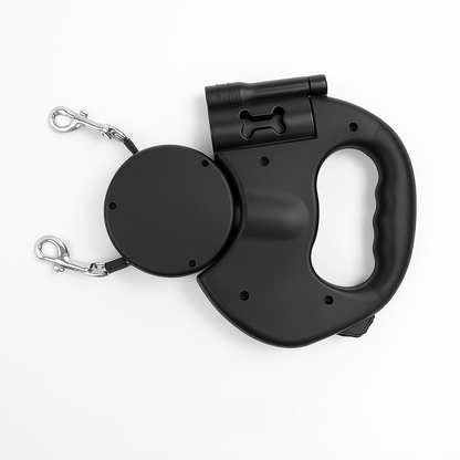 Double retractable dog leash with 360° rotation