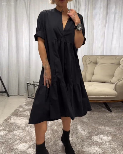 Dress with 3/4 Sleeves and Deep V-Neck