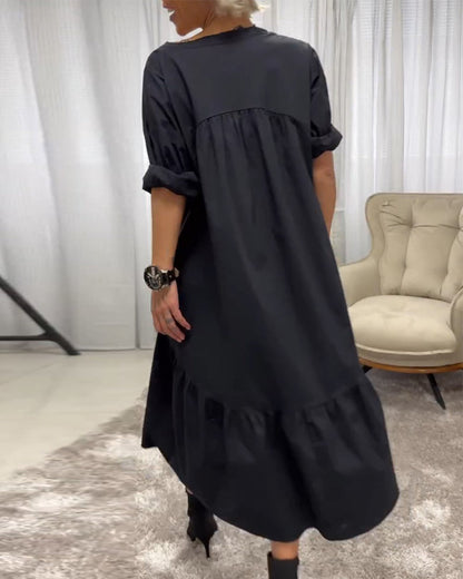 Dress with 3/4 Sleeves and Deep V-Neck