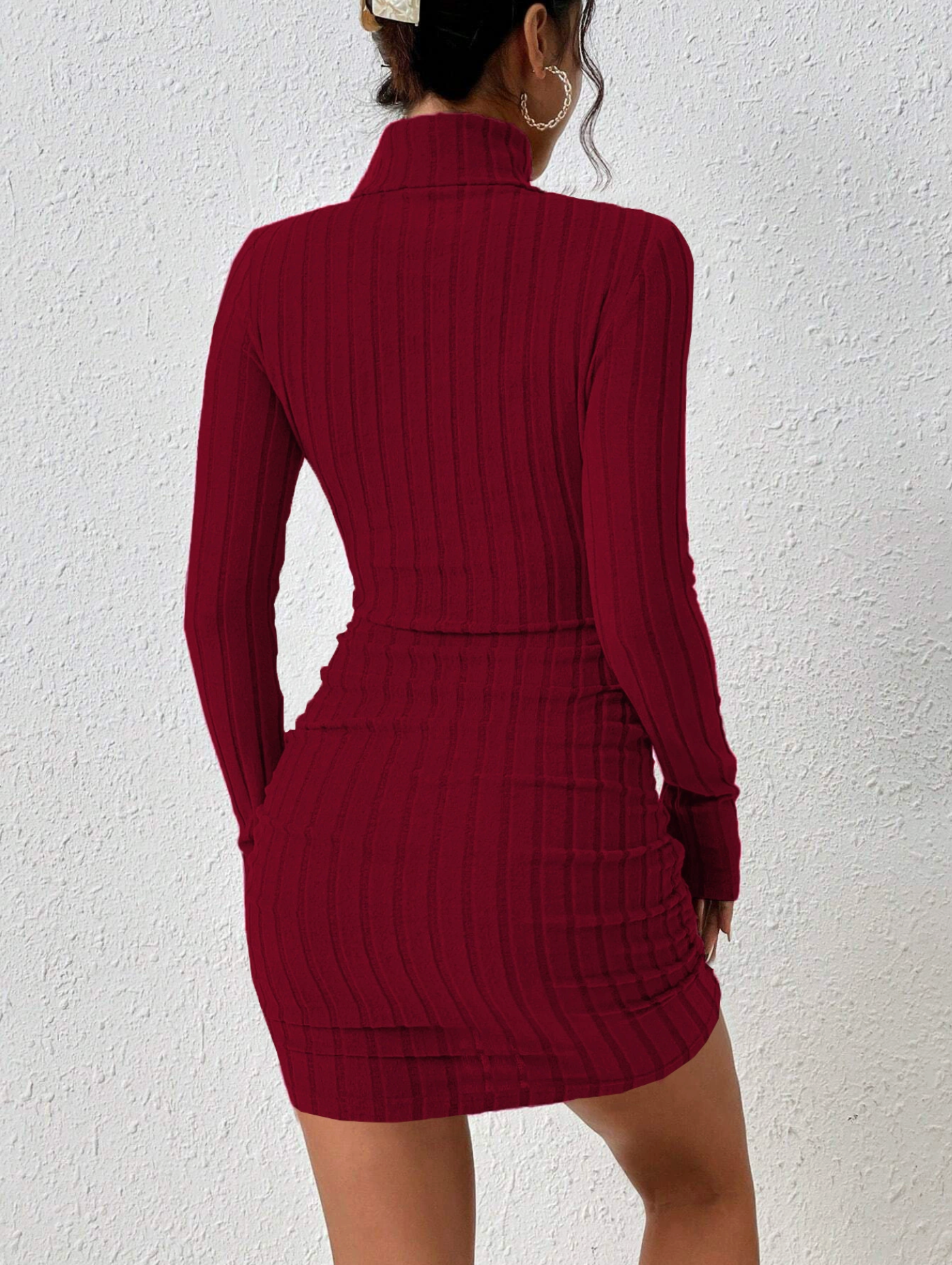 Dress with High Neck and Long Sleeves in Slim Fit
