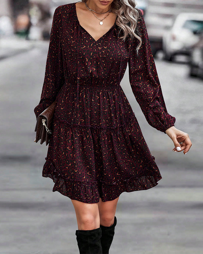 Dress with V-neck and Printed A-line