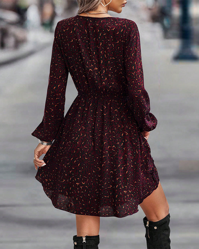 Dress with V-neck and Printed A-line