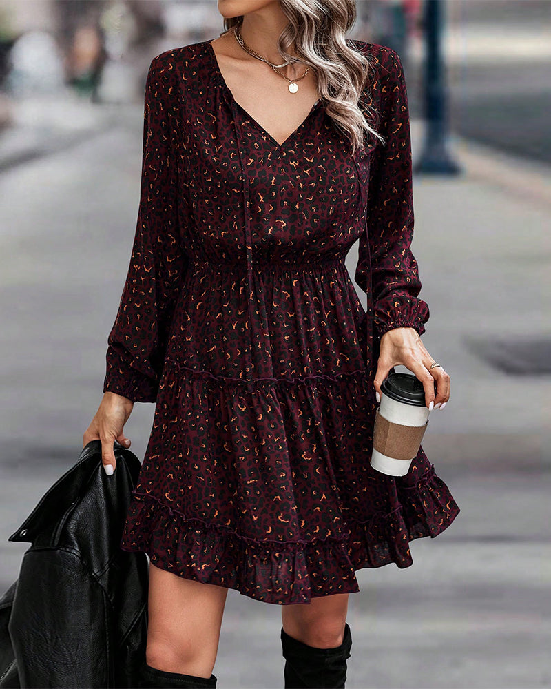 Dress with V-neck and Printed A-line