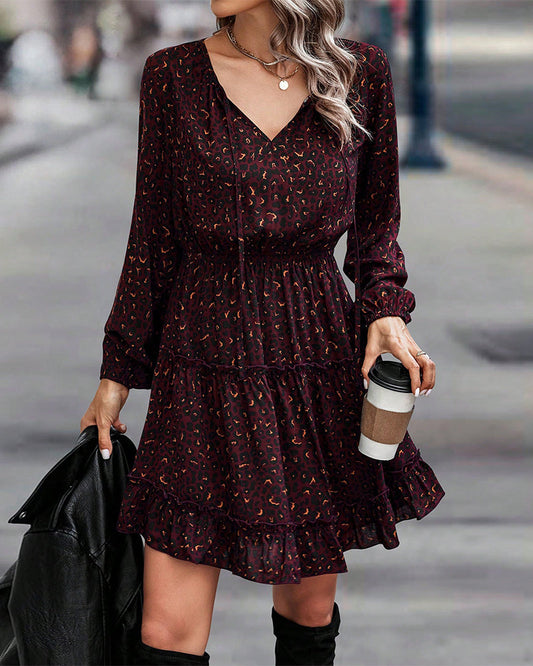 Dress with V-neck and Printed A-line