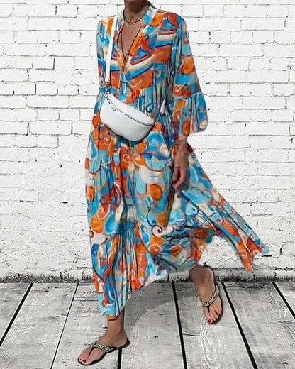 Dress with a stylish print and V-neck