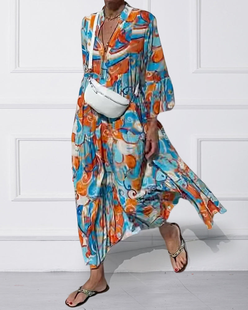 Dress with a stylish print and V-neck