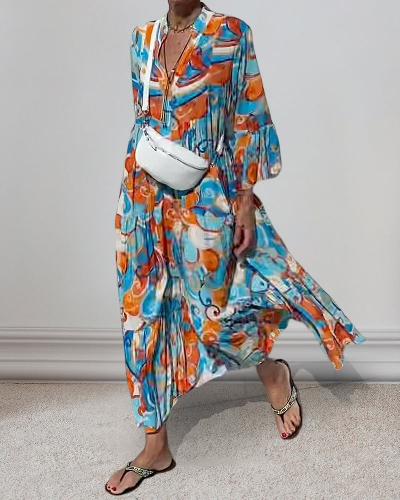 Dress with a stylish print and V-neck