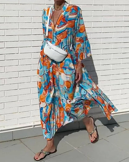 Dress with a stylish print and V-neck