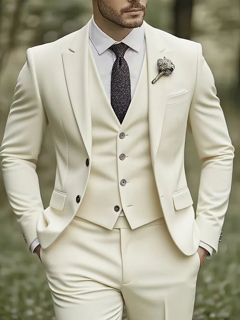 Costume trois pièces pour homme, coupe slim et finition brillante