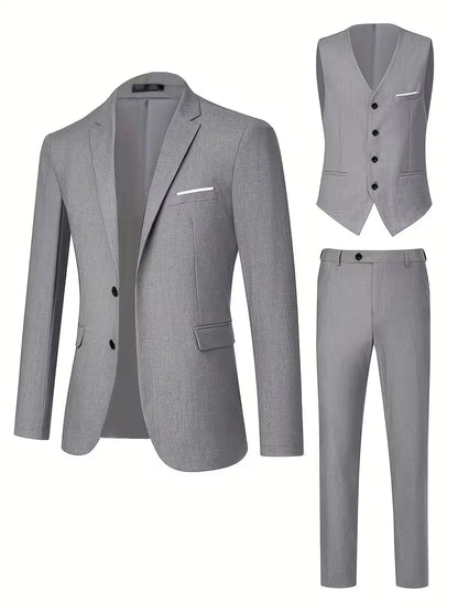 Costume trois pièces pour homme, coupe slim et finition brillante