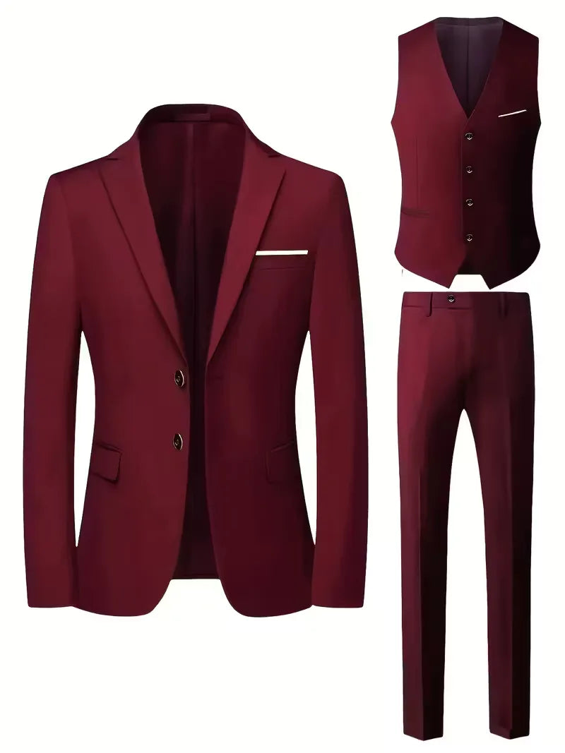 Costume trois pièces pour homme, coupe slim et finition brillante
