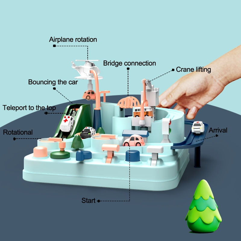 Educational car toy with accessories|mechanical racetrack
