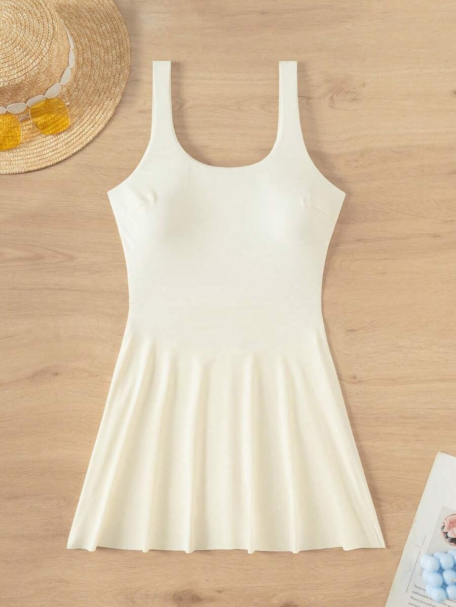 Effortless Round Neck Beach Dress for Vacation & Swimwear