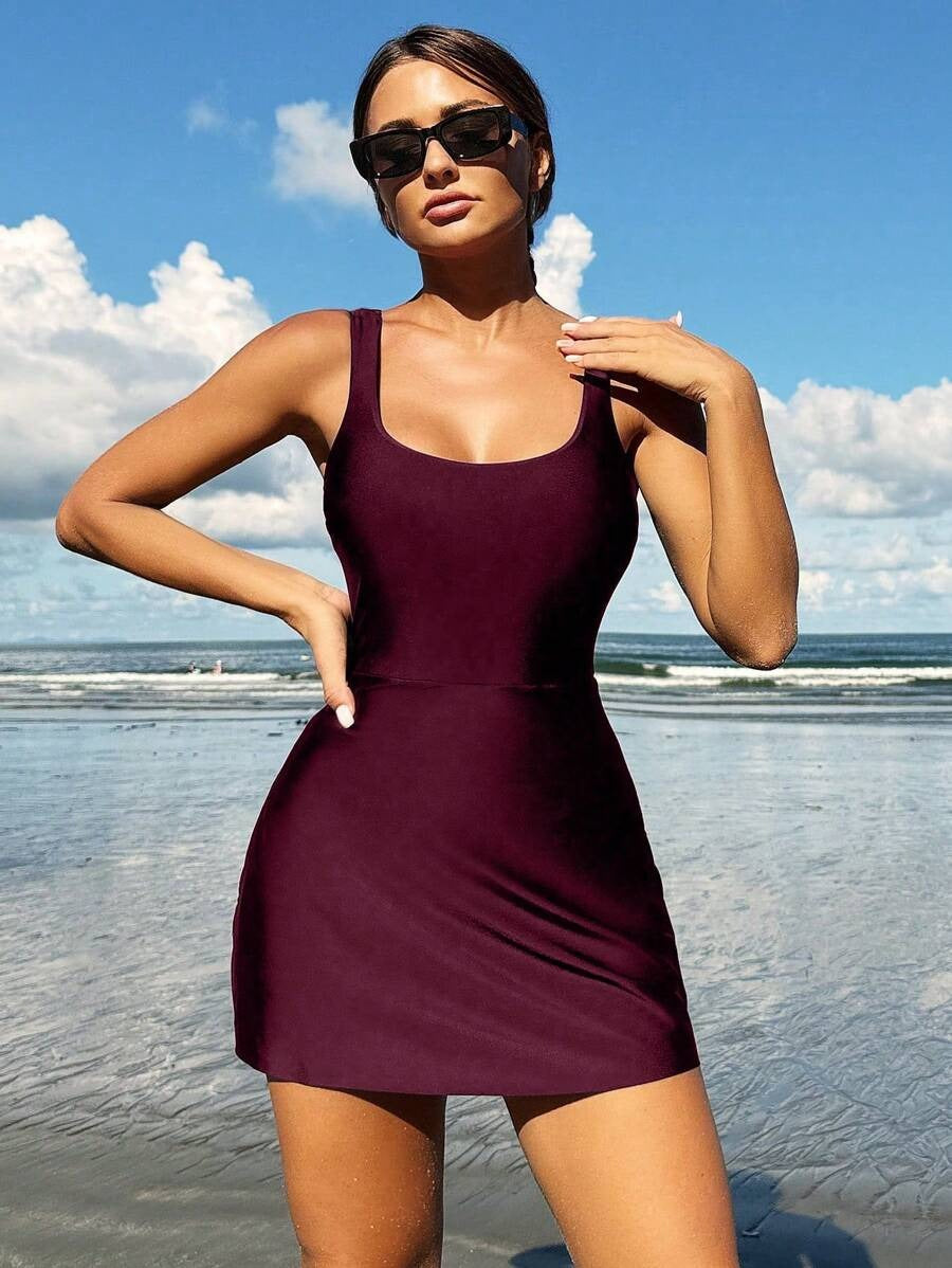 Effortless Round Neck Beach Dress for Vacation & Swimwear