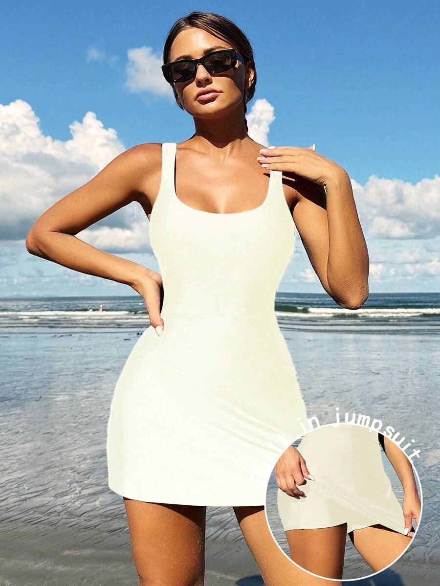 Effortless Round Neck Beach Dress for Vacation & Swimwear