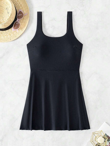 Effortless Round Neck Beach Dress for Vacation & Swimwear