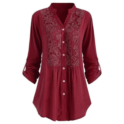 Egle – Long Women's Blouse with Puff Sleeves and Elegant Lace Details