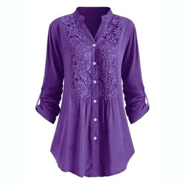 Egle – Long Women's Blouse with Puff Sleeves and Elegant Lace Details