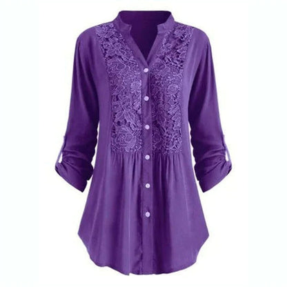 Egle – Long Women's Blouse with Puff Sleeves and Elegant Lace Details