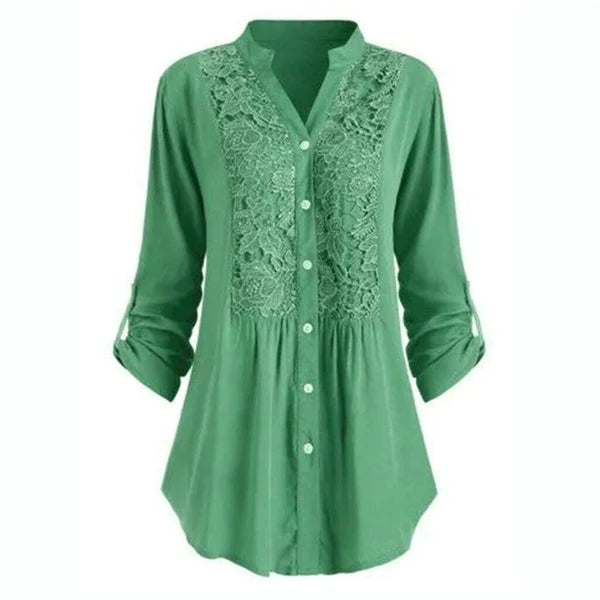 Egle – Long Women's Blouse with Puff Sleeves and Elegant Lace Details