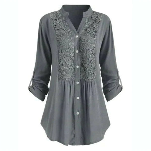 Egle – Long Women's Blouse with Puff Sleeves and Elegant Lace Details