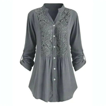Egle – Long Women's Blouse with Puff Sleeves and Elegant Lace Details