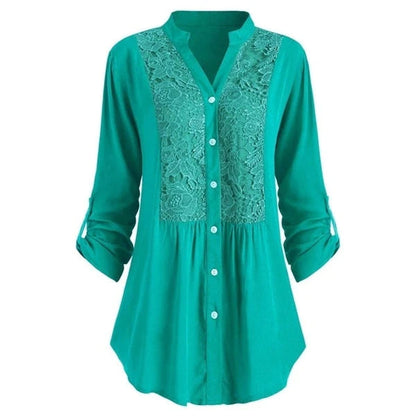 Egle – Long Women's Blouse with Puff Sleeves and Elegant Lace Details