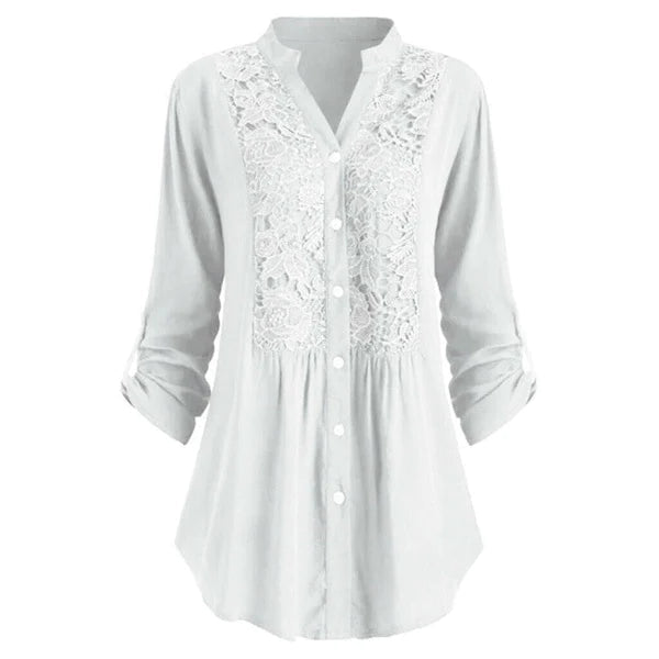 Egle – Long Women's Blouse with Puff Sleeves and Elegant Lace Details