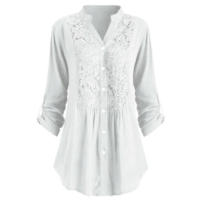 Egle – Long Women's Blouse with Puff Sleeves and Elegant Lace Details