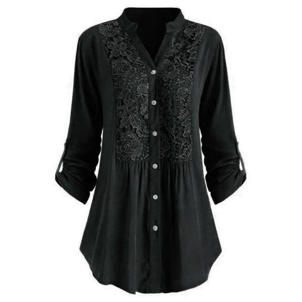 Egle – Long Women's Blouse with Puff Sleeves and Elegant Lace Details