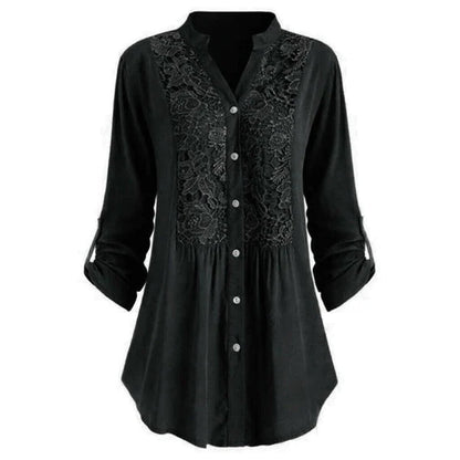 Egle – Long Women's Blouse with Puff Sleeves and Elegant Lace Details