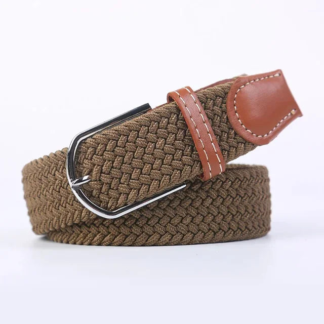 Elastic Leather Belt with Stylish Buckle