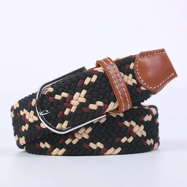 Elastic Leather Belt with Stylish Buckle