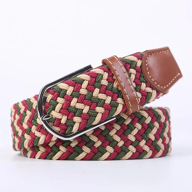 Elastic Leather Belt with Stylish Buckle