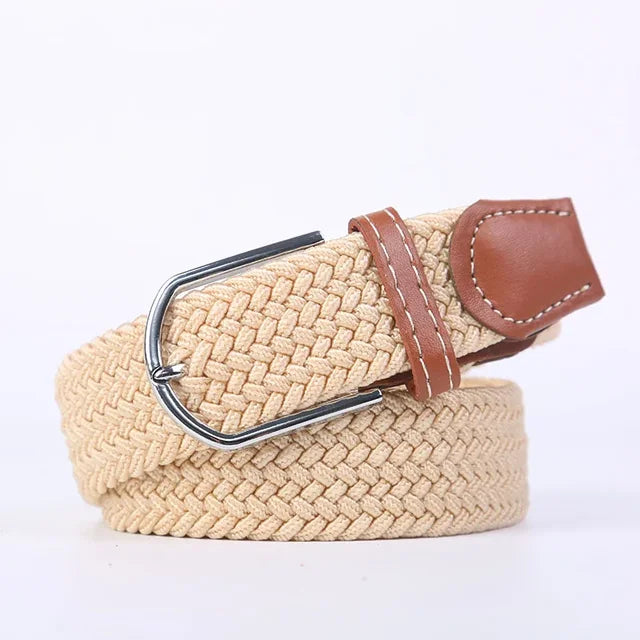 Elastic Leather Belt with Stylish Buckle