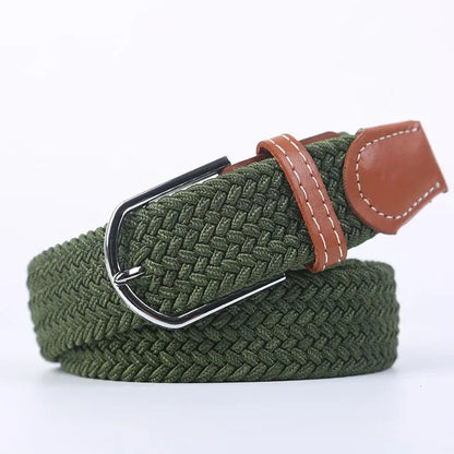 Elastic Leather Belt with Stylish Buckle